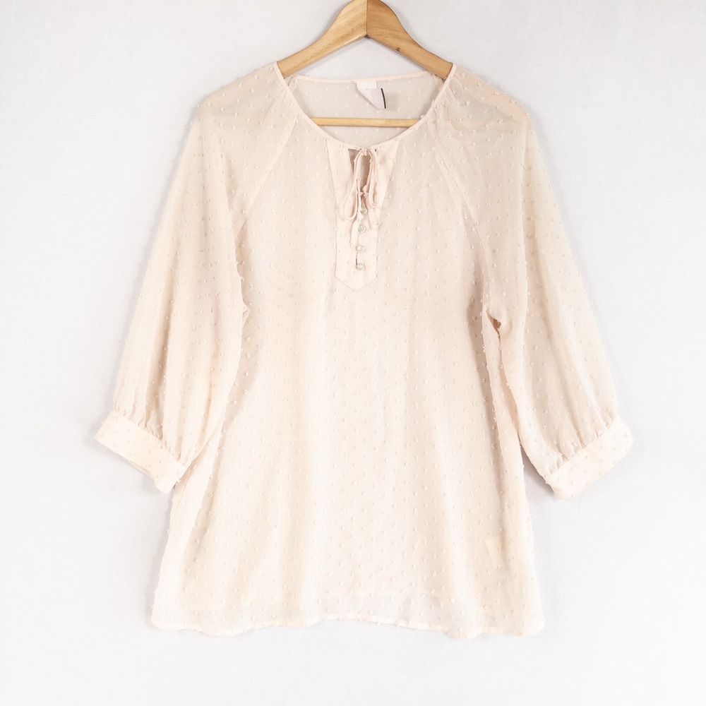 Serendipity Matilda Jane Blouse Women Medium Light Pink Swiss Dot Sheer Buttons